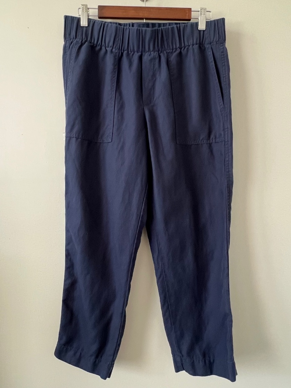 Banana Republic Sz M Navy Linen Blend Elastic Waist Pull On Cropped Pants Womens